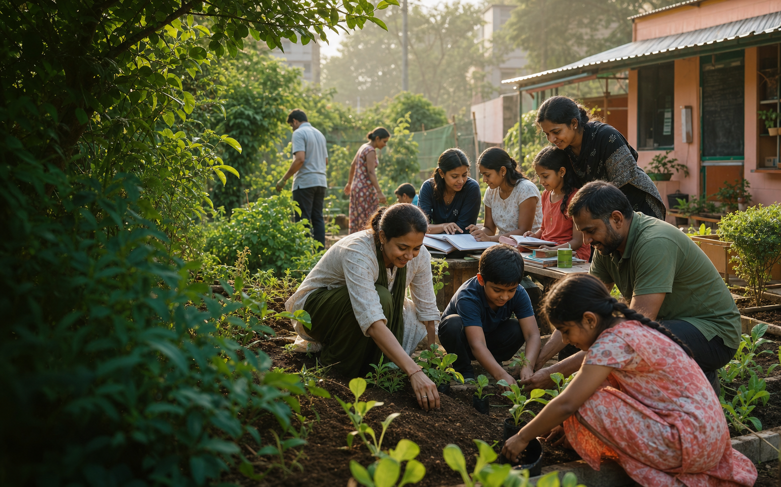 Children learning together in a community garden